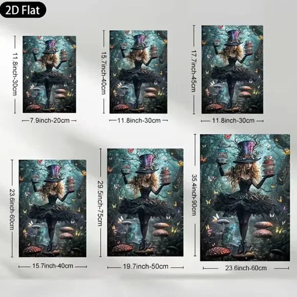 Canvas print Wonderland Mad Hatter Girl Print Teacup & Scene Frameless 20x30 - Picture 4 of 4